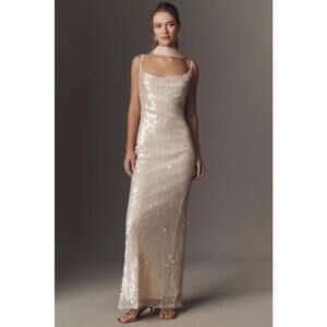 Mare Mare Ivory Liquid Stretch Sequin Column Maxi Dress NWT S